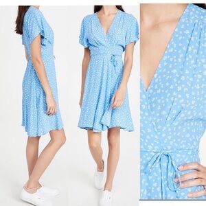 Rolla's Fleur Little Daisy Blue White Floral Mini Short Sleeve Wrap Dress Small